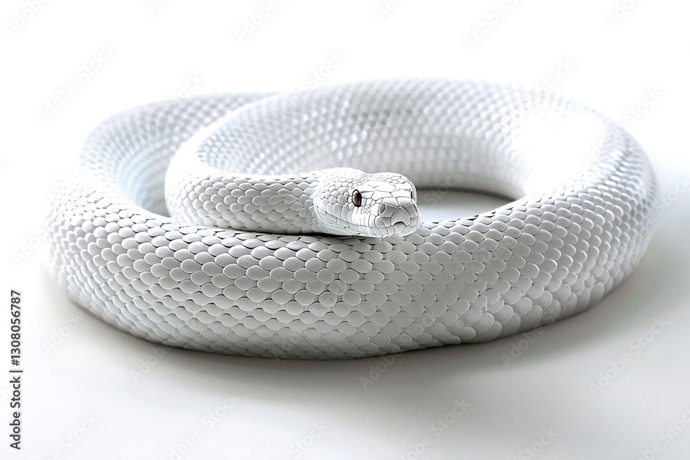 Fototapeta premium Albino snake coiled, white background, studio shot, reptile photography