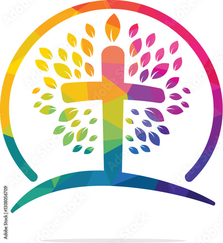 Tree religious cross symbol icon vector design. Prayer tree vector logo design template.