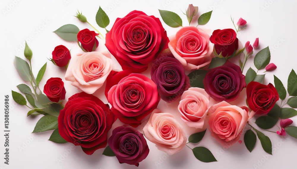 Obraz premium red and pink roses in an abstract arrangement on a white background