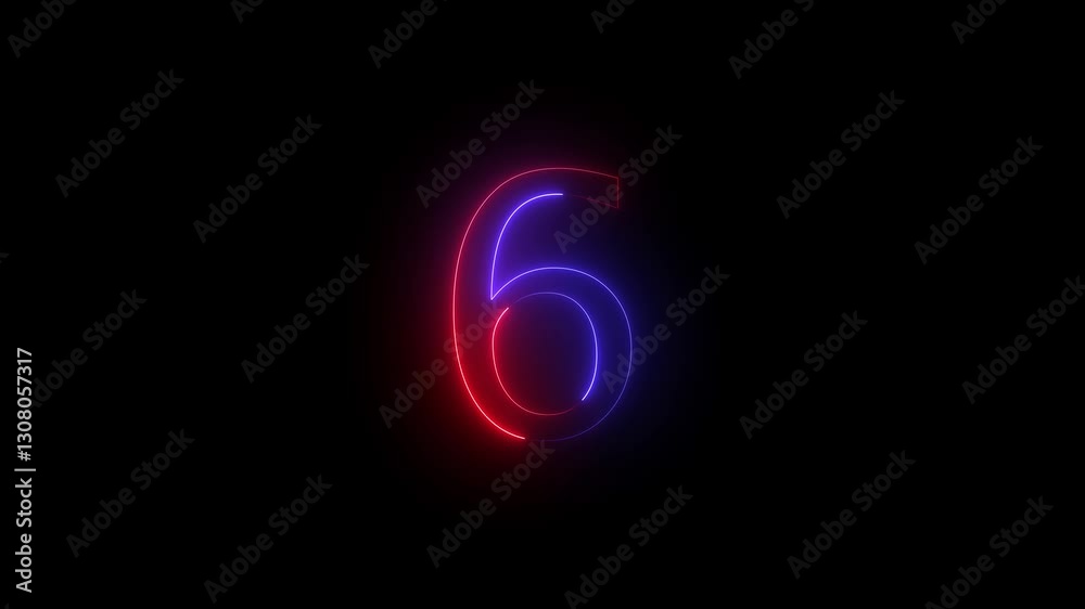Abstract Glowing neon number 6. Educational mathematics 6 animation on black background. 4k Abstract Glowing neon number 6. Educational mathematics 6 animation on black background. 4k