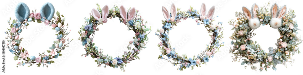Naklejka premium Decorative Easter Wreaths with Floral Designs and Bunny Accents