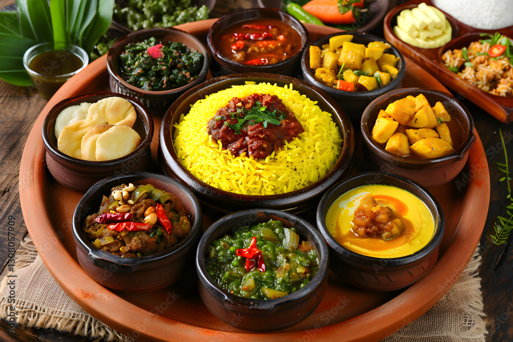 Authentic Sri Lankan Rice and Curry Platter Display - A Visual and Culinary Feast Authentic Sri Lankan Rice and Curry Platter Display - A Visual and Culinary Feast