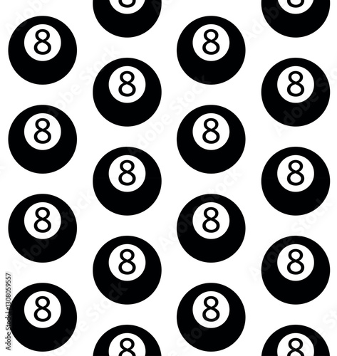Vector seamless pattern of flat 8 bowling ball isolated on white background