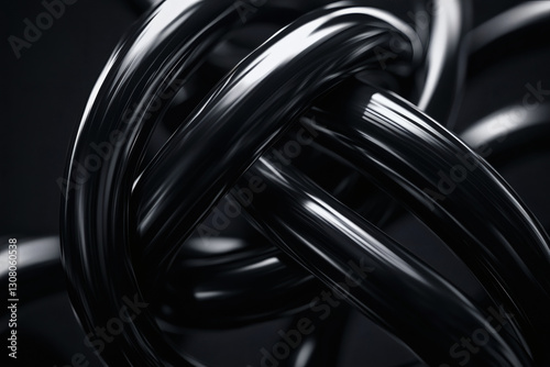 Elegant intertwined metallic tubes render, a dark chrome abstract composition