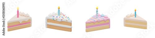 Slice of birthday cake – A triangular cake slice with frosting and a candle on top