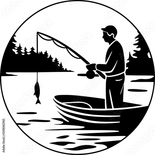 Fishing Clipart of a Fisherman in a Boat