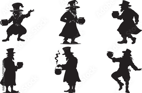 Silhouette of a leprechaun holding a pot vector silhouette