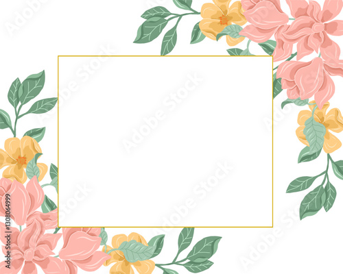 Pink Magnolia and Yellow Floral Border
