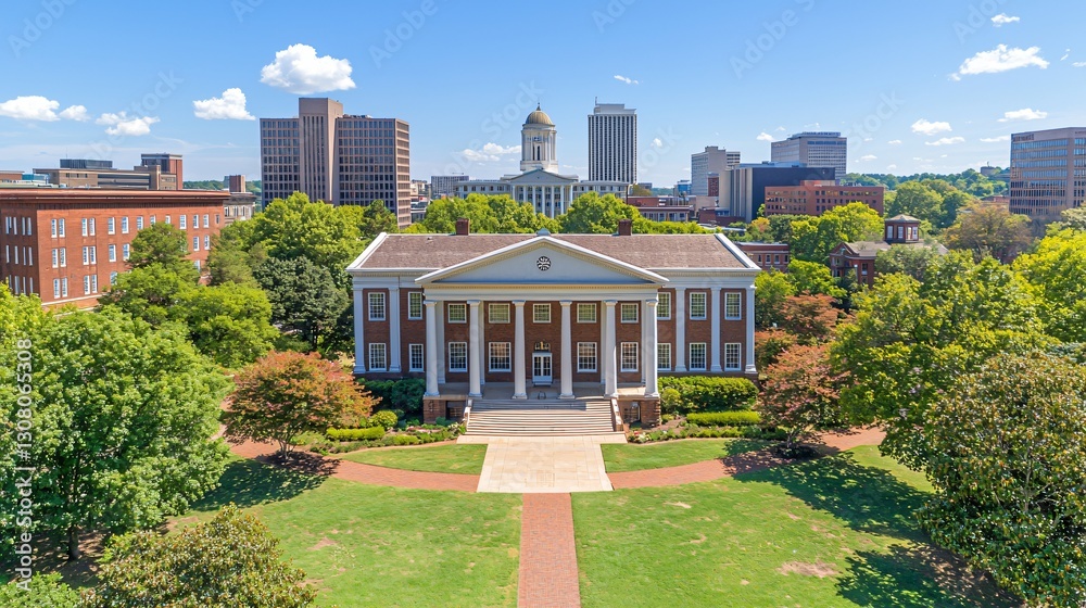 Cityscape view, building, park, sunny day, aerial Cityscape view, building, park, sunny day, aerial