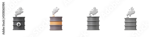 Fossil Fuel Flat Icon Depicting Fuel Drum with Rising Smoke