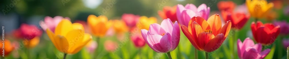 Close-up of blooming flowers in vibrant colors in springtime garden, flora, growth Close-up of blooming flowers in vibrant colors in springtime garden, flora, growth