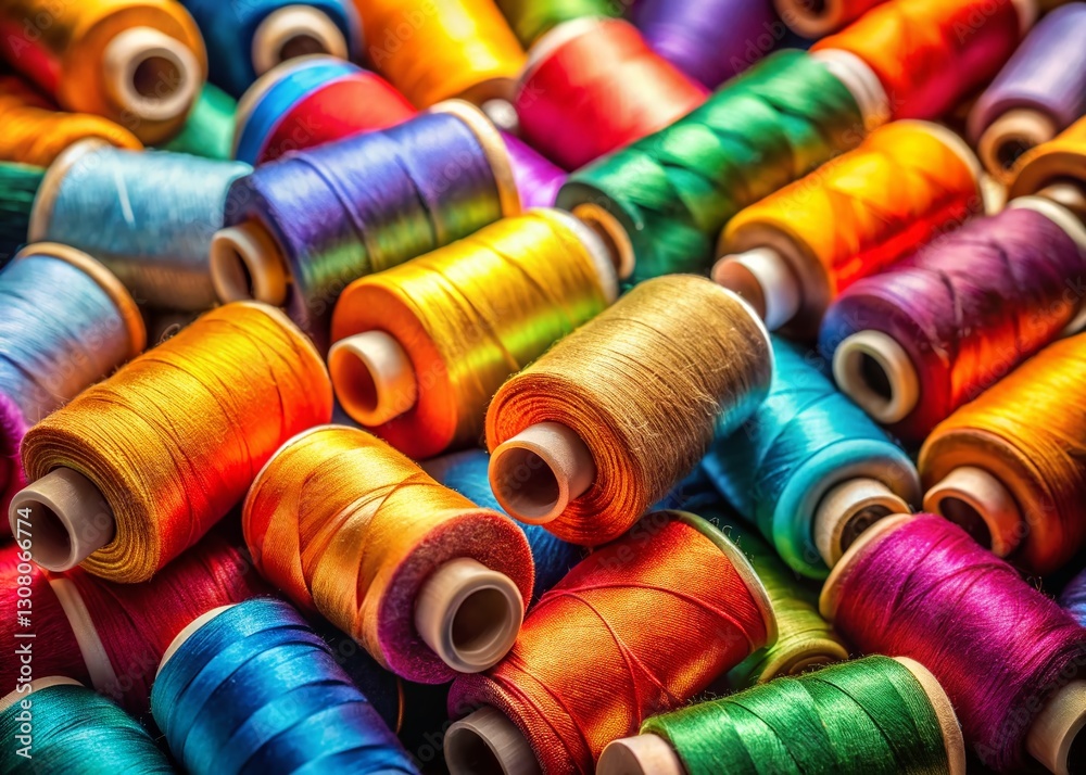 Colorful Sewing Threads on Wooden Spool - Craft Supplies Stock Photo Colorful Sewing Threads on Wooden Spool - Craft Supplies Stock Photo