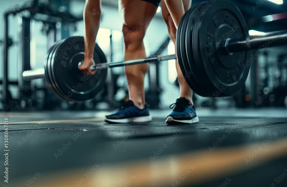 Close-up of a muscular athlete lifting a heavy barbell at a gym. Concept of strength training, powerlifting, and fitness motivation. Close-up of a muscular athlete lifting a heavy barbell at a gym. Concept of strength training, powerlifting, and fitness motivation.
