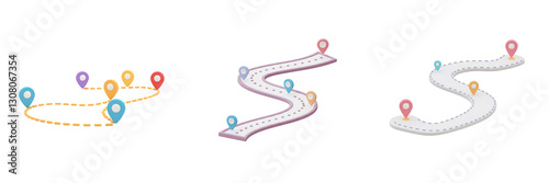 Dotted Path with Location Pins – A Curved Travel Route with Map Markers
