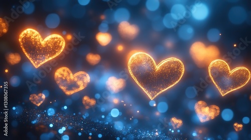 Glowing hearts bokeh background, romantic, digital art, Valentine's