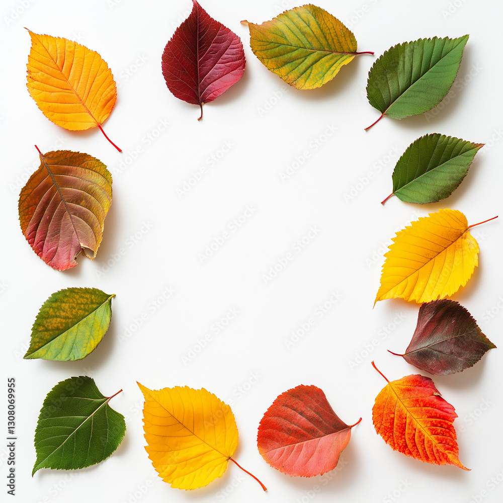 Fototapeta premium Top View Frame with Colourful Leaves and Copy-Space