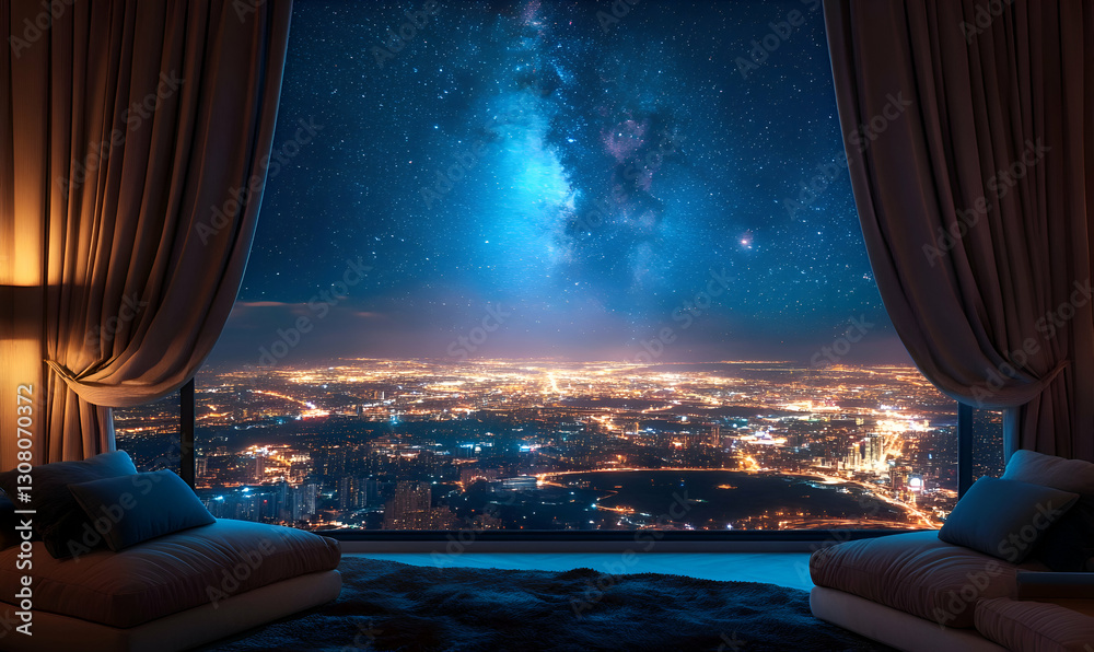 Obraz premium Night city view from luxury room