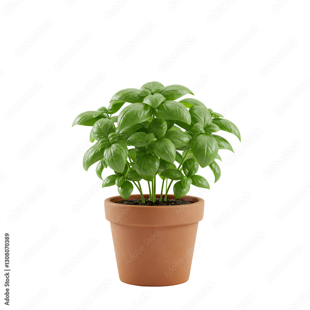 Obraz premium Small Basil Plant Growing in a Tiny Round Pot – Fresh Herb Garden Icon
