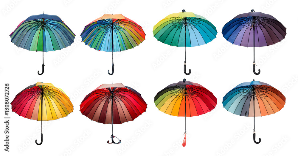 Obraz premium Colorful Umbrellas in Various Shades Displayed on a White Background, PNG bundle collection, Isolated on Transparent Background