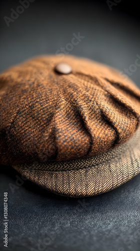 Brown Tweed Newsboy Cap Close-up Product Photography