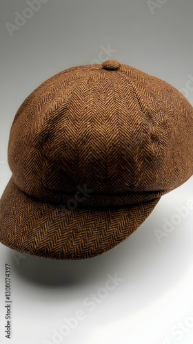 Brown Herringbone Newsboy Cap Product Photography