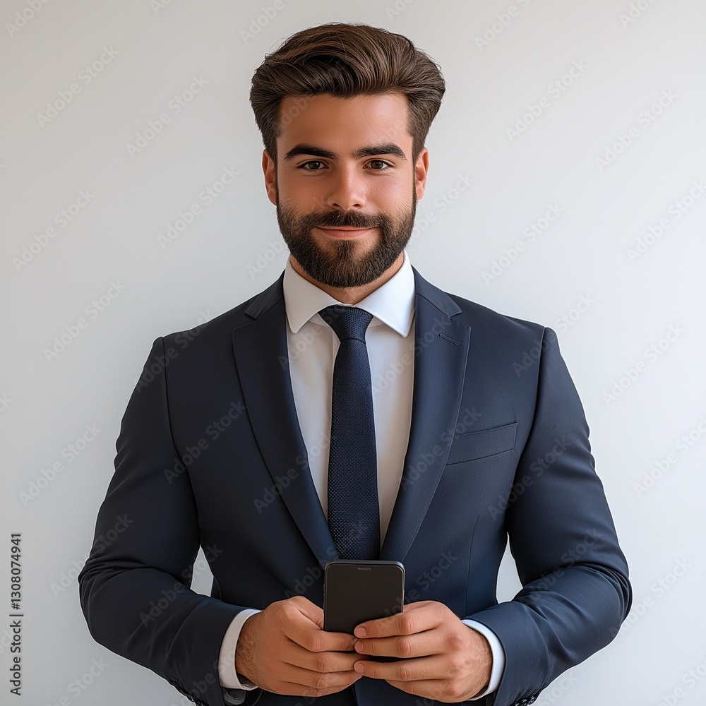 Confident Young Businessman in Office Attire using Smartphone for Professional Communication Confident Young Businessman in Office Attire using Smartphone for Professional Communication