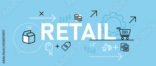 Retail conceptual marketing promotion sale discount planning customer satisfaction service budget profit supply stock management delivery package commercial product development icon concept design