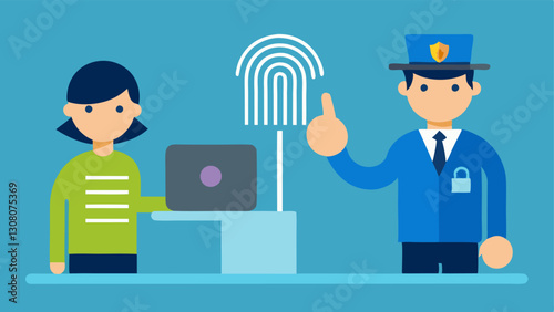 Training Session A vector image of a forensic technician training a new recruit on how to scan fingerprints and enter data into the database.