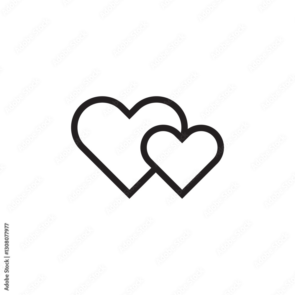 Double heart icon. Love connection symbol. Romantic relationship shape. Black simple outline. Double heart icon. Love connection symbol. Romantic relationship shape. Black simple outline.
