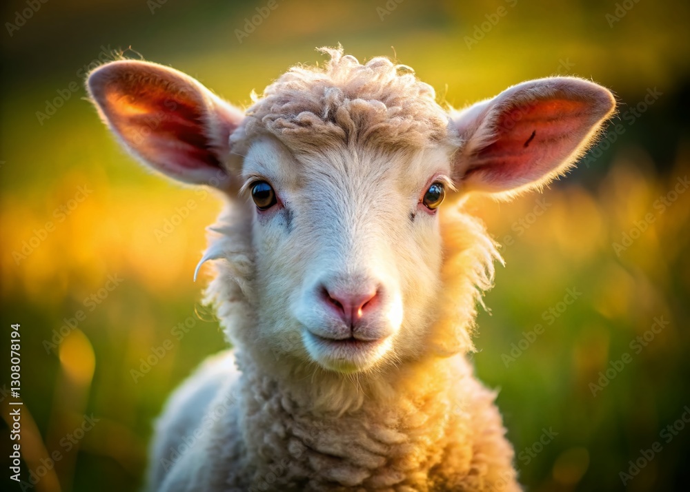 Fototapeta premium Curious Lamb Gazing at Camera: Adorable Farm Animal Portrait