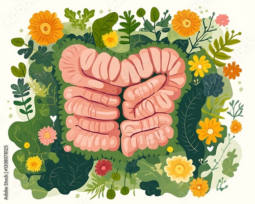 Healthy Intestines Surrounded by Flowers