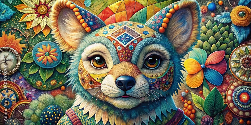 Obraz premium Cute Animal Patchwork Doodle Art on Textured Background - Adorable Pet Portraits