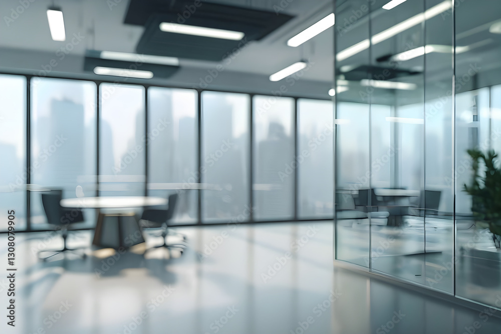 Beautiful blurred background of a light modern office interior with panoramic windows and beautiful lighting. Beautiful blurred background of a light modern office interior with panoramic windows and beautiful lighting.