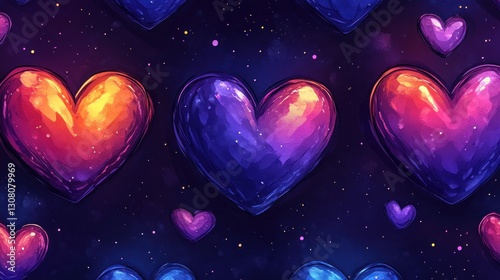 Colorful hearts pattern on a dark background. Possible use Wallpaper, graphic design photo