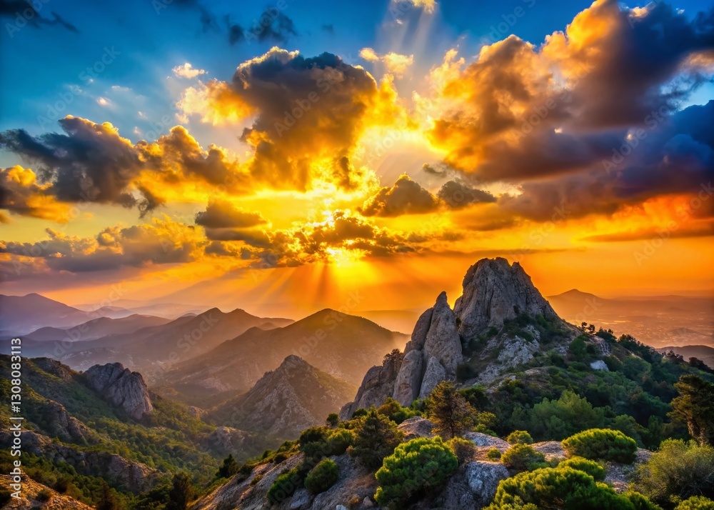 Obraz premium Cyprus Mountain Silhouette at Sunset - Dramatic Landscape Photography