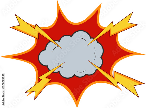 Cartoon Electric Explosion: Red Burst with Grey Smoke Cloud