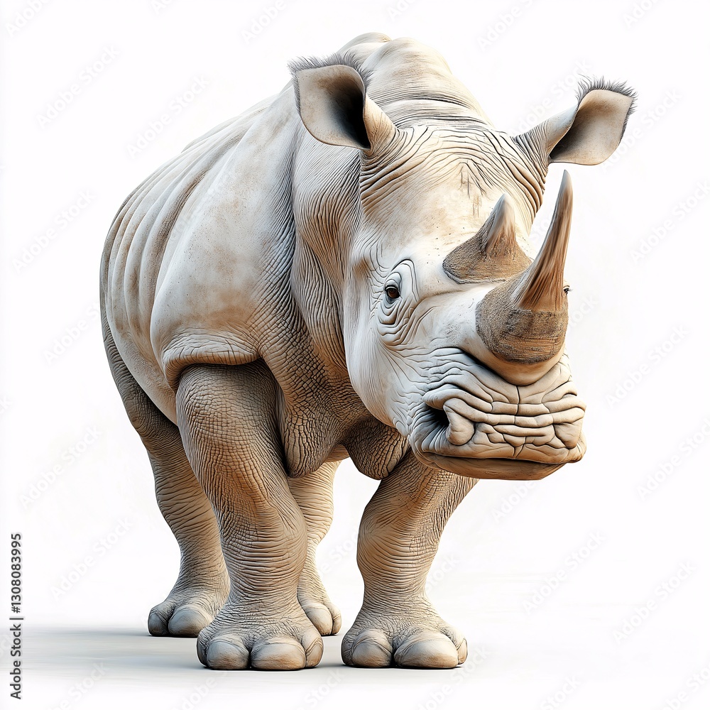 Fototapeta premium Realistic Mighty African Rhino in Its Natural Habitat: A Close-Up Portrait of Wildlife Conservation in Action