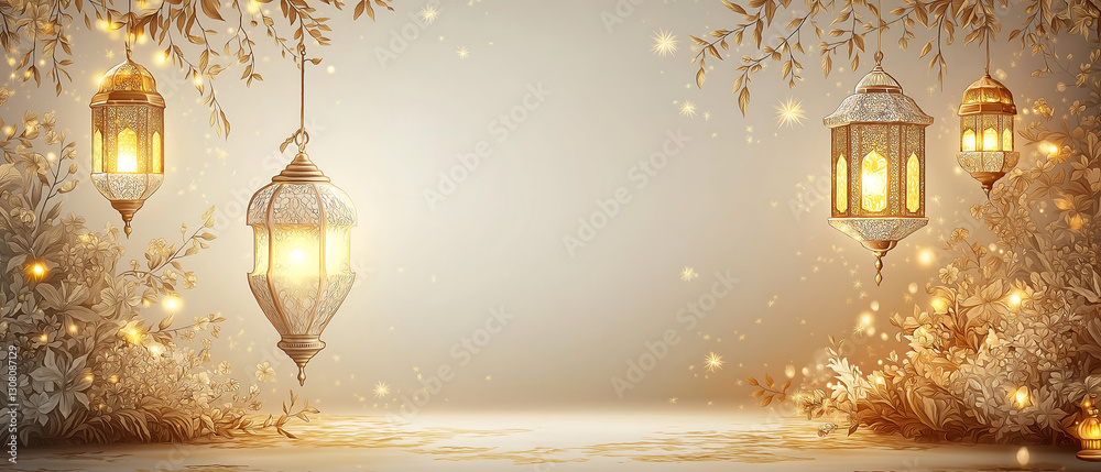 lantern themed vector illustration, ramadan and eid banner with copyspace, generative ai lantern themed vector illustration, ramadan and eid banner with copyspace, generative ai