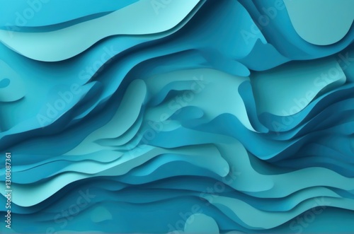Layered abstract composition with wavy turquoise patterns
