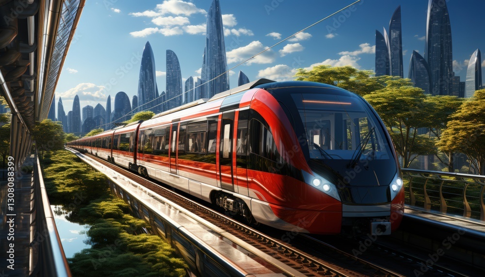 Naklejka premium A bustling city subway station with a train arriving