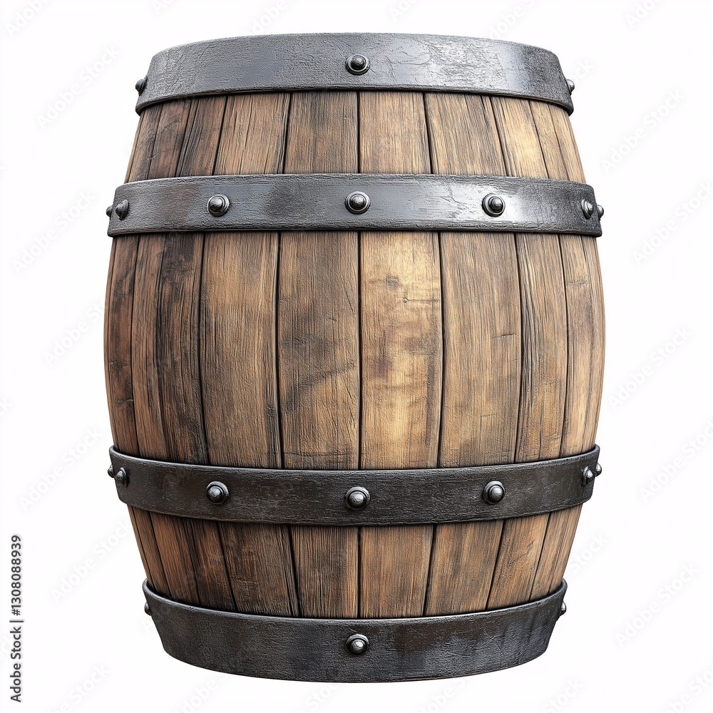 Fototapeta premium Vintage Oak Barrel: Rustic Decor meets Beverage Aging in Classic Craftsmanship for Home Bar and Winery Storage