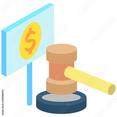 Auction isometric 3d, mini illustration icon, use for modern concept, UI or UX kit, web and app development. related to business, finance, economy..