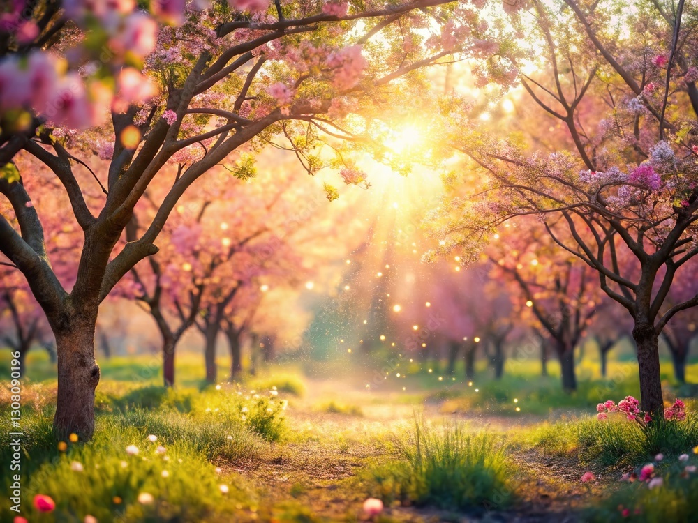 Obraz premium Delicate Spring Garden Glitter Texture: Sparkling Blossoms and Soft Light
