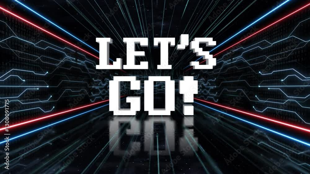 LET’S GO Text Animation in the Tech Room, on Alpha Channel, Loop
