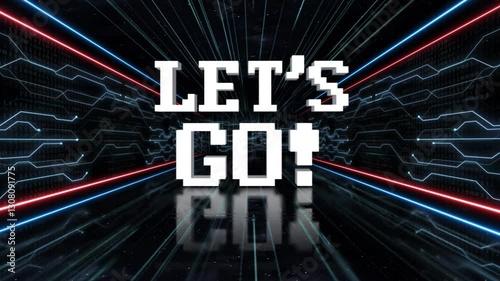 LET’S GO Text Animation in the Tech Room, on Alpha Channel, Loop
