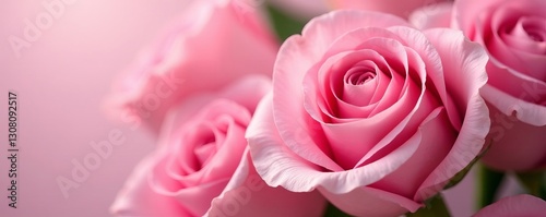 Close-up of delicate pink roses, perfect for romantic designs and Valentine's Day themes, soft, close-up