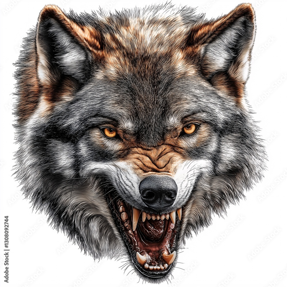 Fototapeta premium Realistic Wolf Portrait Vector Illustration - Fierce and Powerful Wildlife Predator