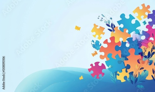 Wallpaper Mural Colorful Abstract Puzzle Pieces With Floral Elements On Light Blue Background Ideal For Collaboration And Unity ConceptsIn Design And Concept Illustrations For Unity And Collaboration Ideas On a Torontodigital.ca