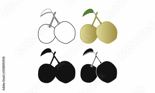  collection of pear fruit illustrations in outline, silhouette, and colored styles. Ideal for food packaging, branding, botanical designs, and educational materials