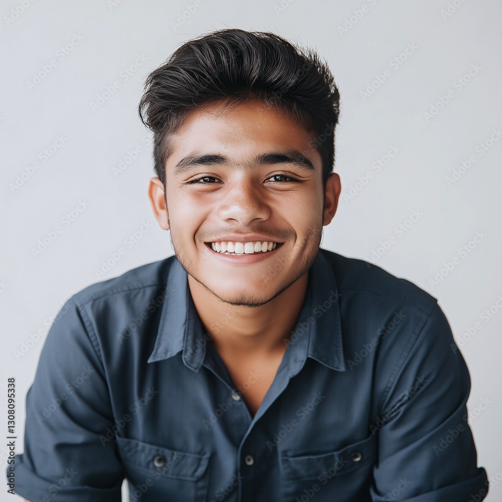 Happy Smiling Young Man Portrait in Casual Wear - Charming Smile & Positive Attitude Happy Smiling Young Man Portrait in Casual Wear - Charming Smile & Positive Attitude